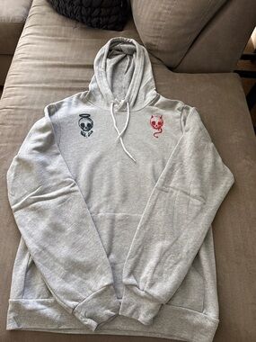 Grey Hooded Pullover Sweatshirt with Red & Black Skull - NEW!